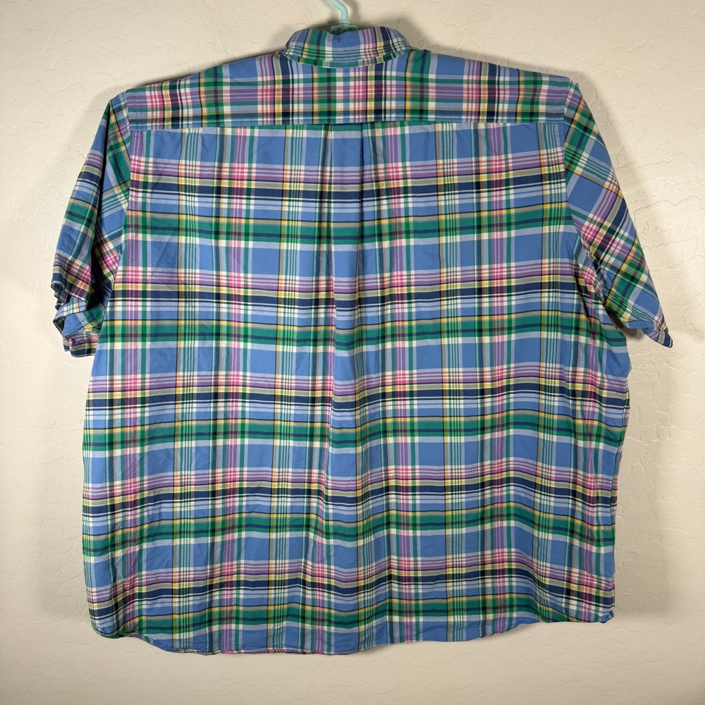 Ralph Lauren Shirt Mens 3XB Blue Plaid Short Sleeve Button Down Flesh Pony - Picture 4 of 9
